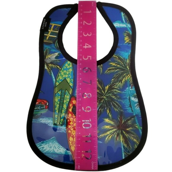 Vinyl Baby Infant Bib Mini Maniacs Slick Surf Ocean Tropical Palm Vegan Leather - Picture 7 of 8